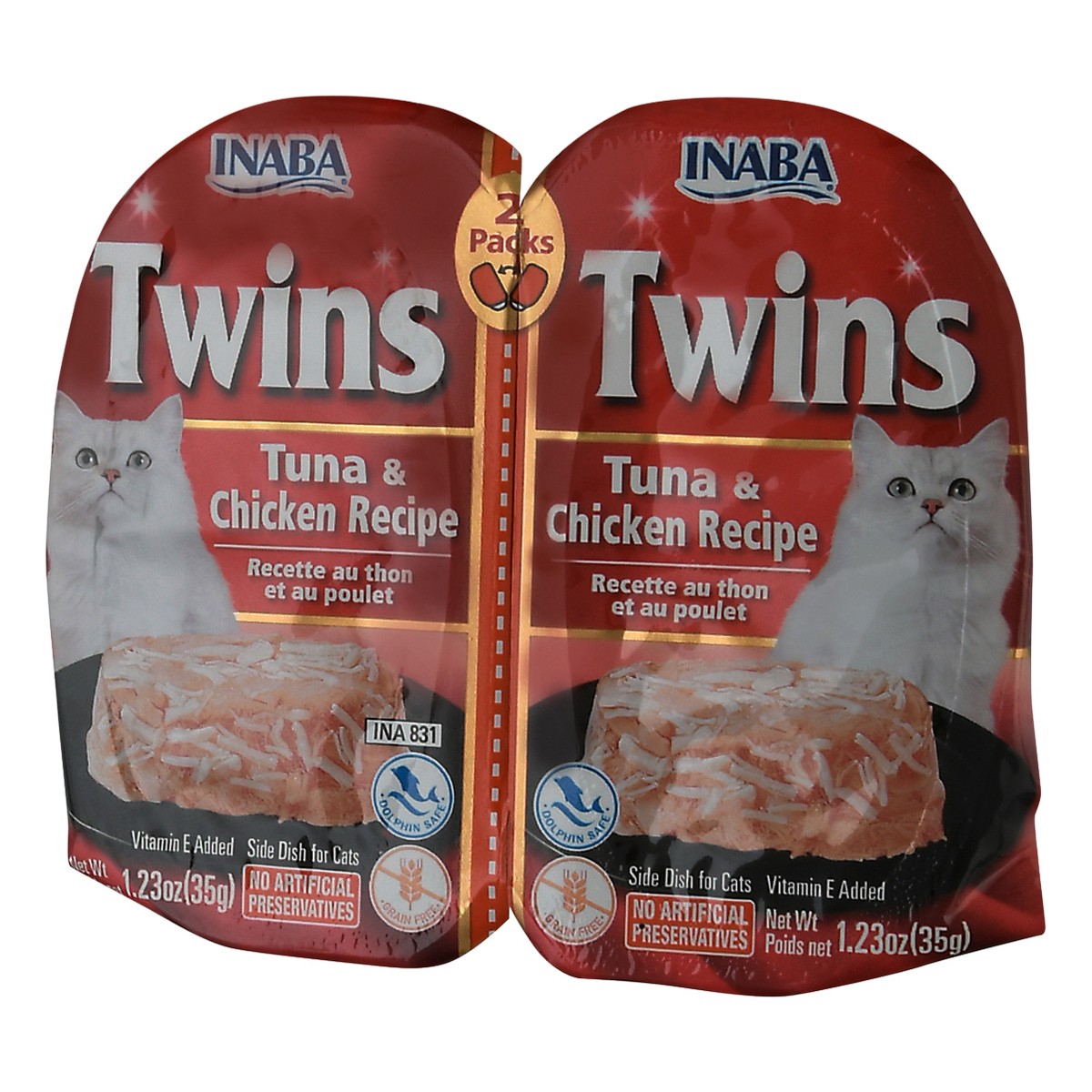 slide 7 of 9, Inaba Twins for Cats, Shredded Chicken & Broth Gelée Side Dish Cups, 1.23 oz, 2 Servings, Tuna & Chicken Recipe, 2 ct