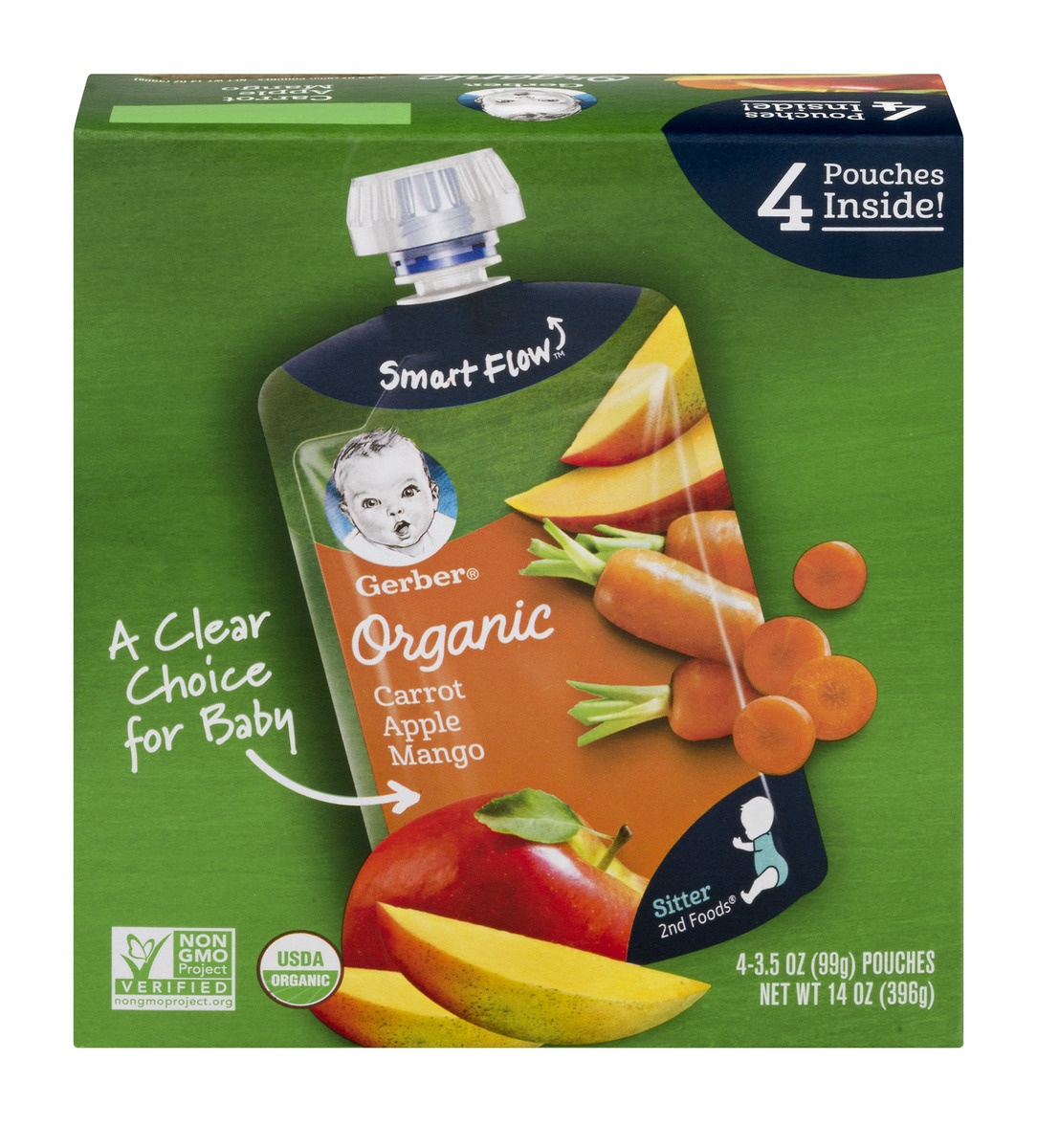 slide 1 of 1, Gerber 2nd Foods Organic Baby Food, Carrots, Apples & Mangoes, 4 ct; 3.5 oz