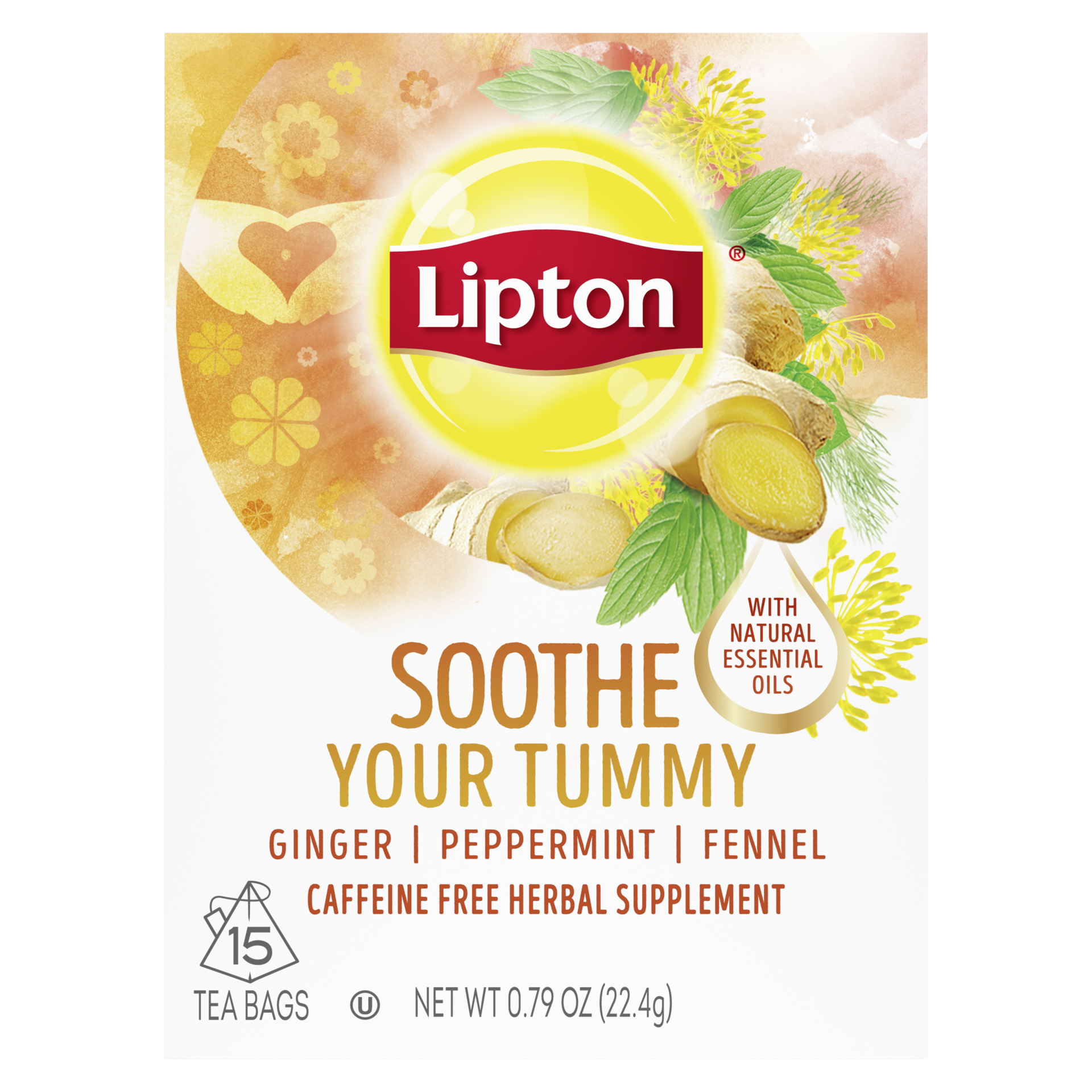 slide 1 of 3, Lipton Soothe Your Tummy Herbal Supplement Tea Bags Ginger, Peppermint, and Fennel, 15 Count, 15 ct