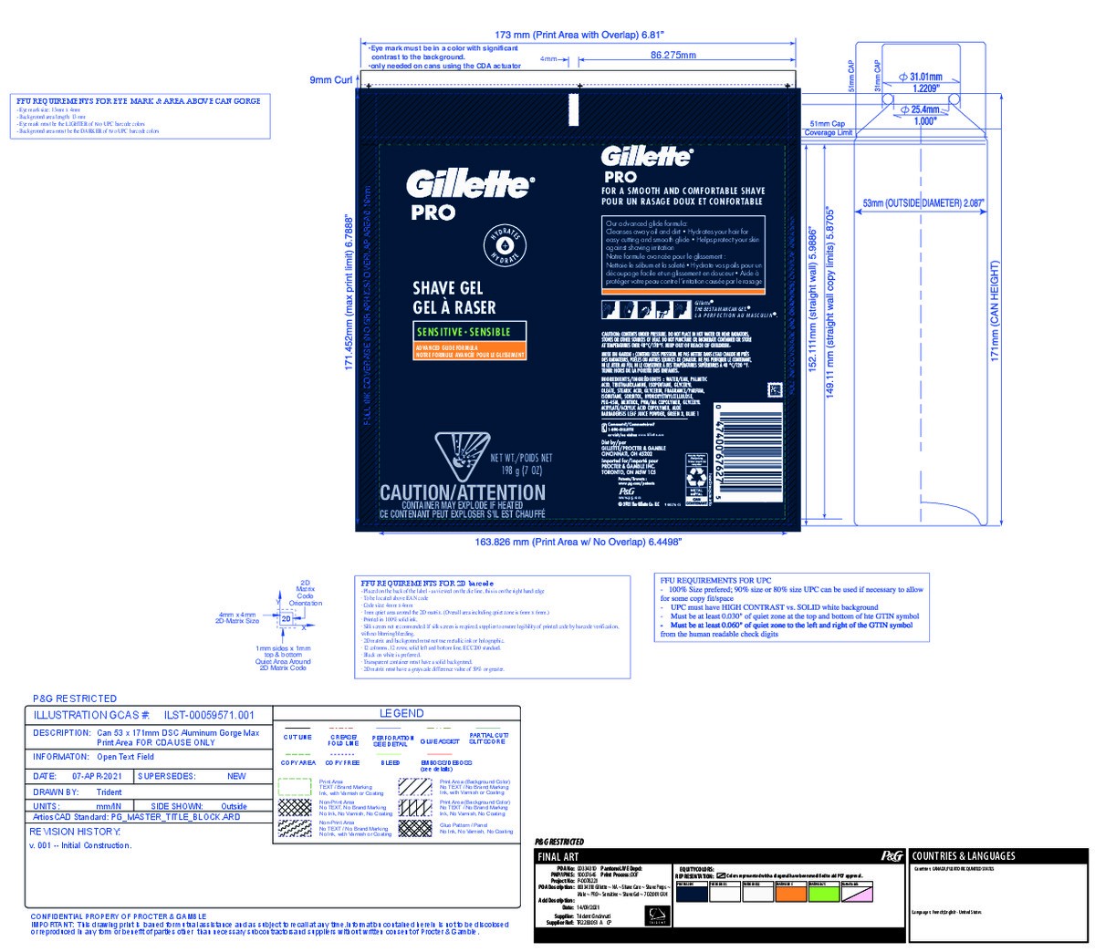 slide 6 of 8, Gillette FusionPro Sensitive Cooling Shaving Gel for Men, 2-in-1 Shave Gel for Men''s Grooming Protects and Hydrates, With Eucalyptus and Aloe Vera. 7oz, 7 oz