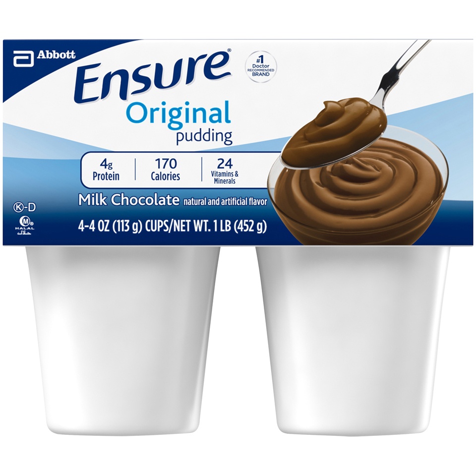 slide 1 of 4, Ensure Original Milk Chocolate Pudding 4 oz. 4 count Sleeve, 4 ct; 16 oz