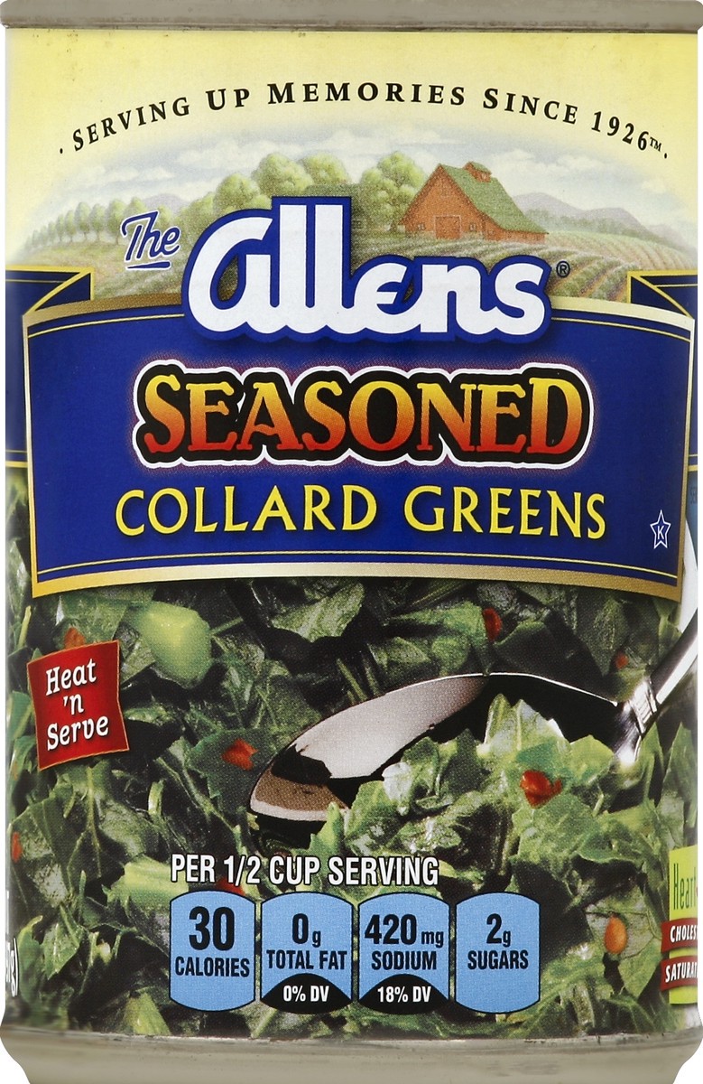 slide 2 of 2, Allens Seasoned Collard Greens, 14 oz