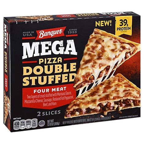 slide 1 of 1, Banquet Mega Pizza Double Stuffed Four Meat Frozen Pizza Slices, 13 oz