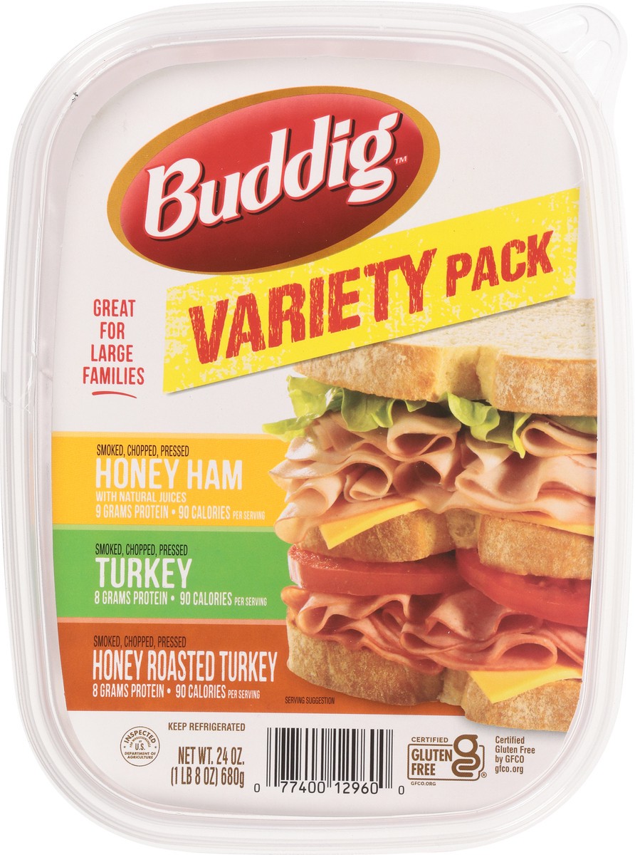 slide 6 of 12, Buddig Variety Pack Honey Ham/Turkey/Honey Roasted Turkey Lunch Meat 24 oz, 24 oz