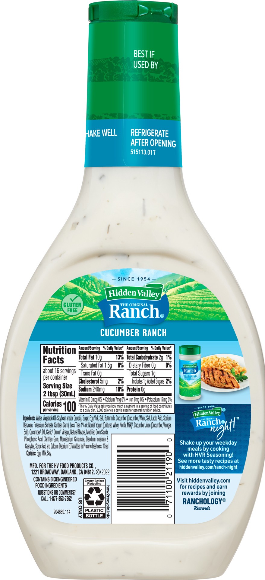 slide 4 of 5, Hidden Valley Cucumber Ranch Topping and Dressing, 16 Fluid Ounce Bottle, 16 fl oz