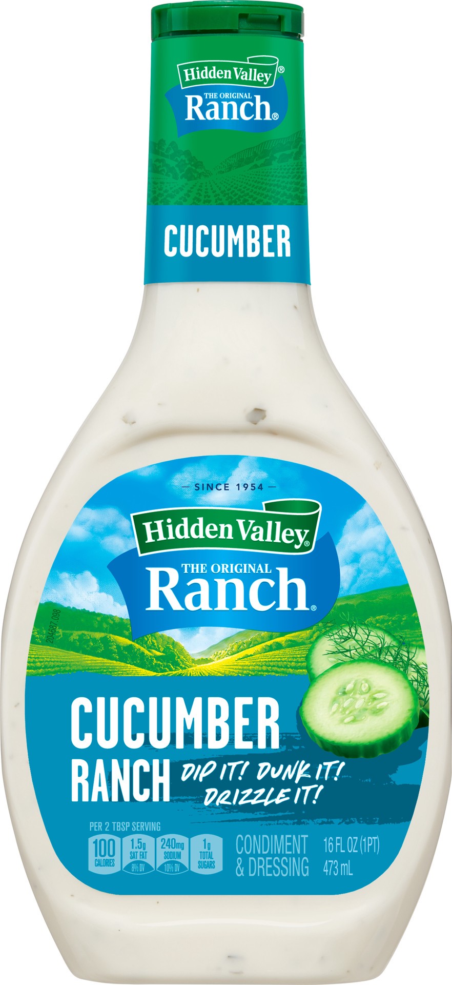 slide 1 of 5, Hidden Valley Cucumber Ranch Topping and Dressing, 16 Fluid Ounce Bottle, 16 fl oz