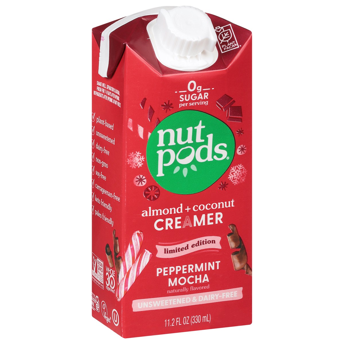 slide 2 of 9, nutpods Unsweetened Almond + Coconut Peppermint Mocha Creamer - 11.2 fl oz, 11.2 fl oz