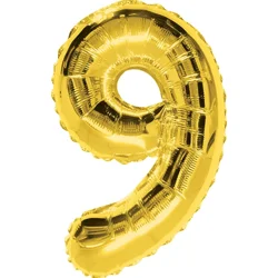 Shape Number 9 Gold Air-Filled Balloon