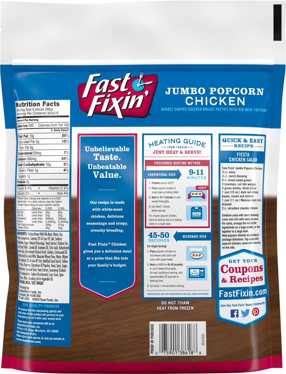 slide 5 of 6, Fast Fixin' Jumbo Popcorn Chicken, 20 oz (Frozen), 566.99 g