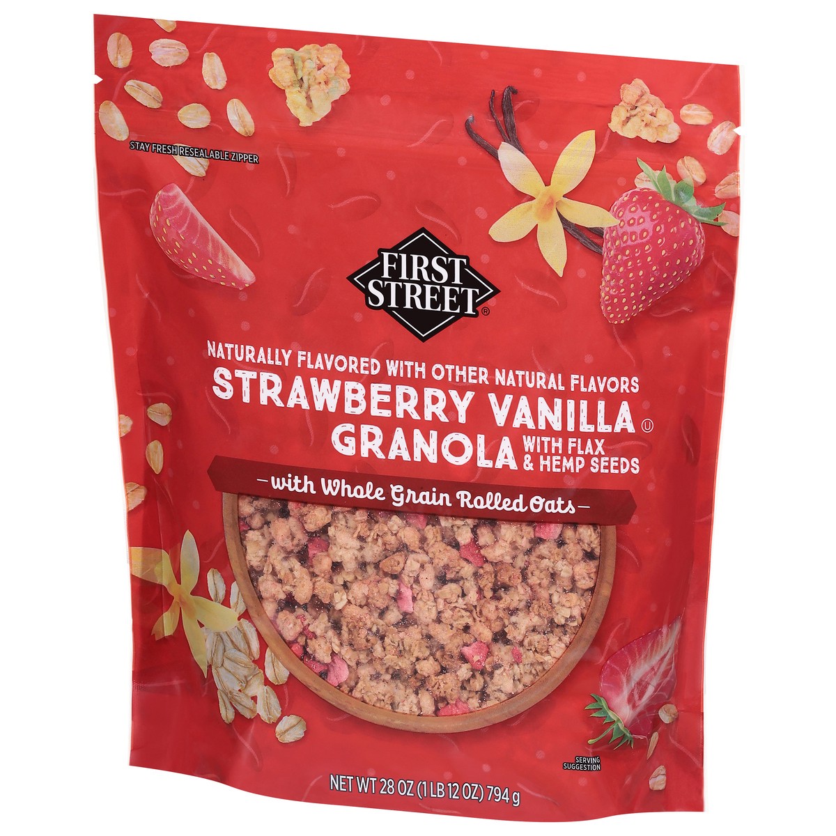 slide 4 of 4, First Street Fs Strawberry Van Grnla, 28 oz