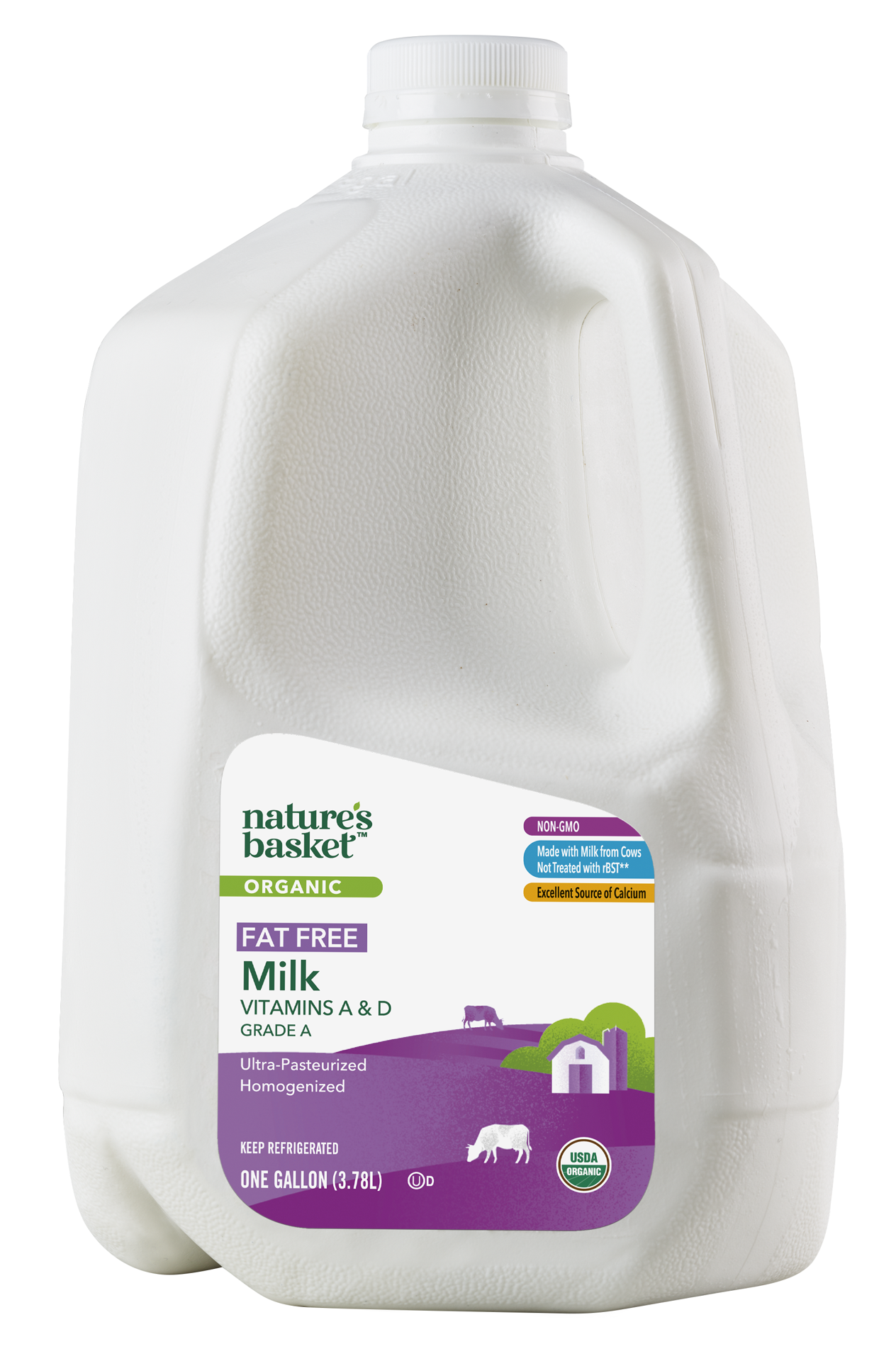 slide 1 of 1, Nature's Basket Fat Free Organic Milk, 128 oz