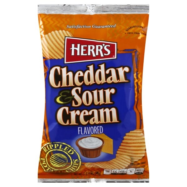 slide 1 of 1, Herr's Potato Chips, Cheddar & Sour Cream, 2.75 oz