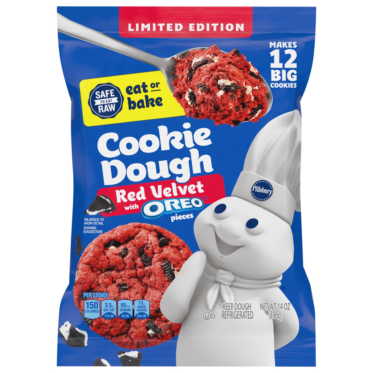 slide 1 of 15, Pillsbury Ready to Bake! Red Velvet with Oreo Pieces Cookie Dough 12 Count, 14 oz
