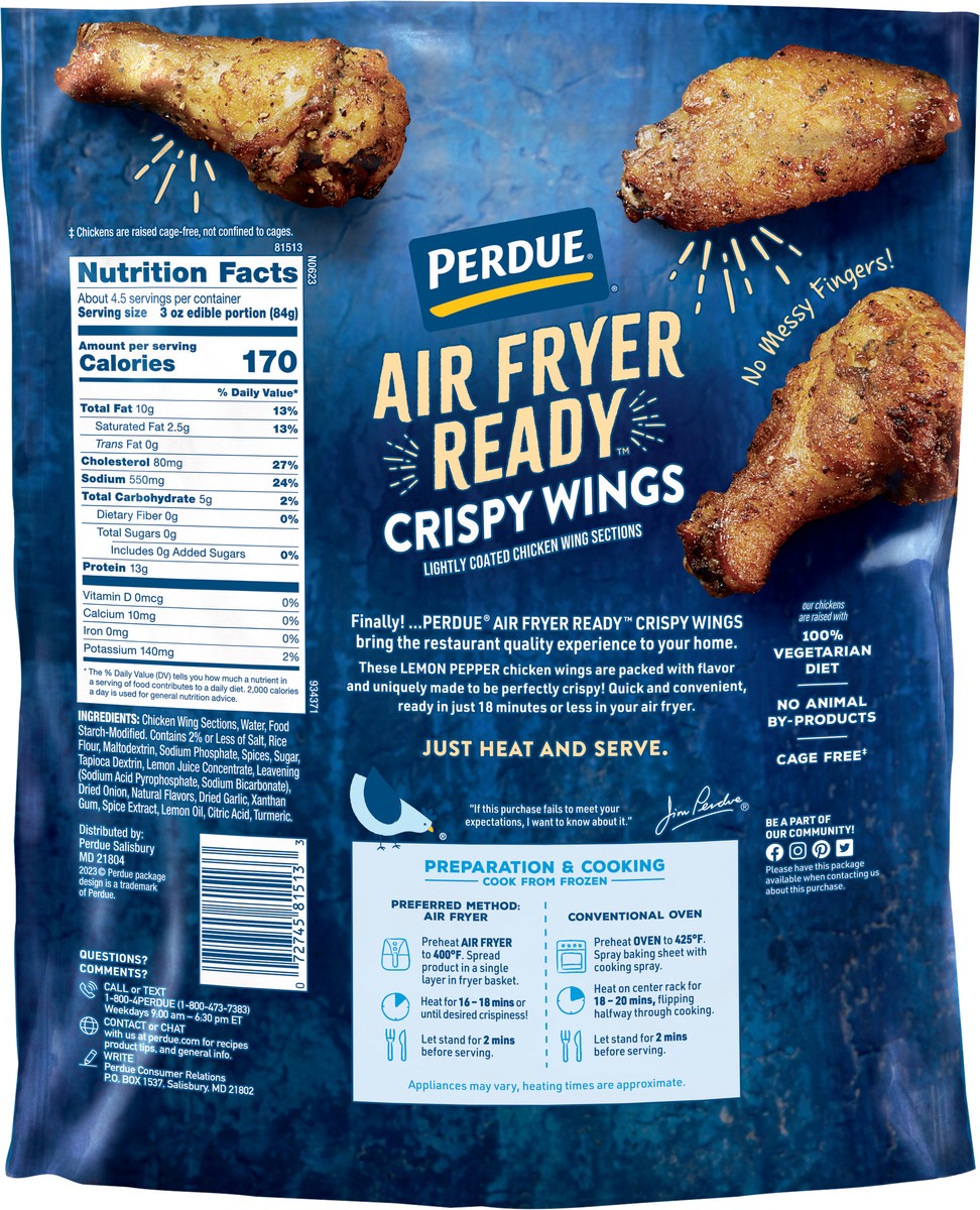 slide 3 of 6, PERDUE AIR FRYER READY™ Lemon-Pepper Crispy Chicken Wings, 22 oz., 22 oz