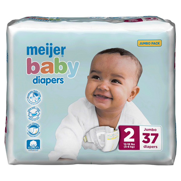 slide 1 of 5, Meijer Baby Jumbo Diapers Size 2, 37 ct