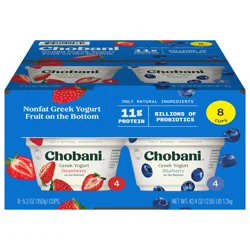 Chobani Strawberry/Blueberry Non Fat Greek Yogurt 8 - 5.3 oz Cups