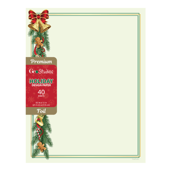 slide 1 of 3, Geo Studios Holiday-Themed Foiled Letterhead Paper, Letter Size, Holiday Garland, Pack Of 40 Sheets, 1 ct
