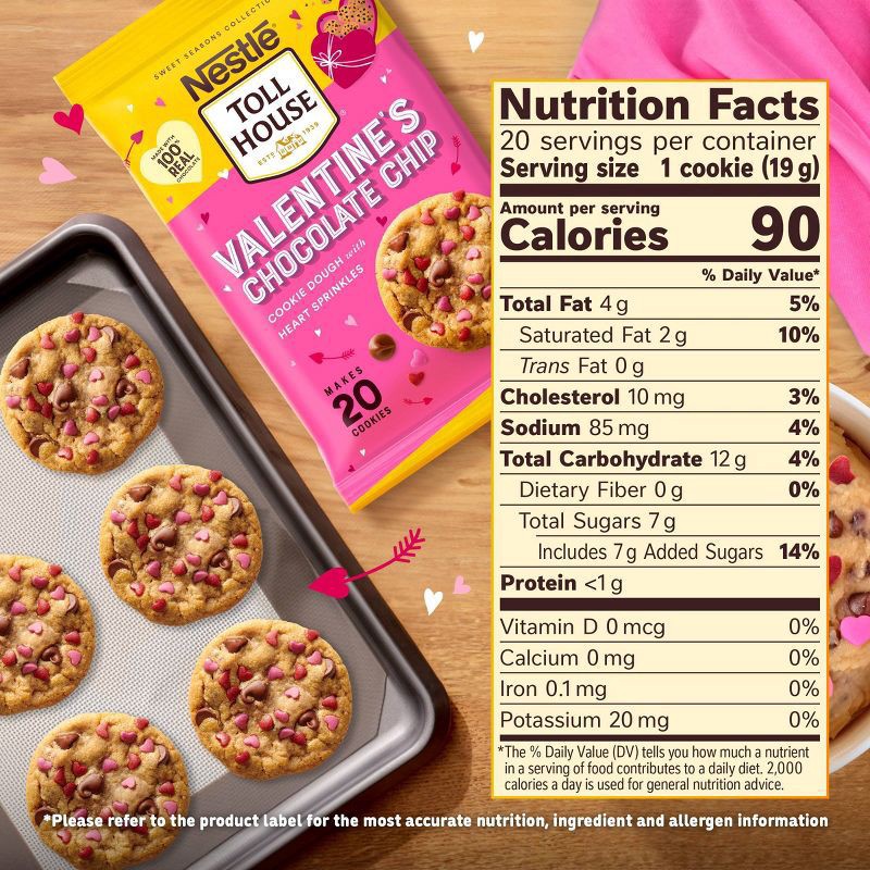 slide 6 of 7, Toll House Nestlé Toll House Valentine’s Chocolate Chip Cookie Dough with Heart Sprinkles, 14 oz