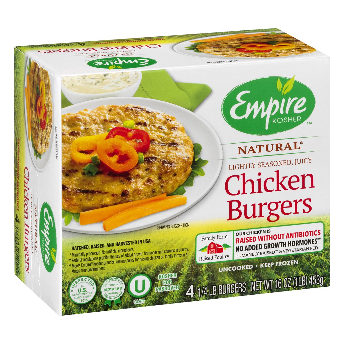 slide 2 of 10, Empire Kosher Lightly Seasoned Chicken Burgers, 16 oz