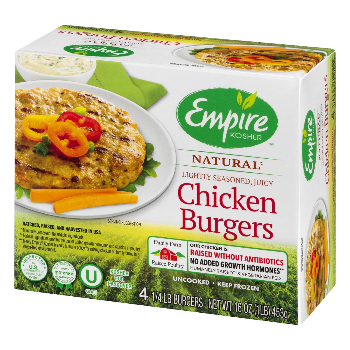 slide 3 of 10, Empire Kosher Lightly Seasoned Chicken Burgers, 16 oz