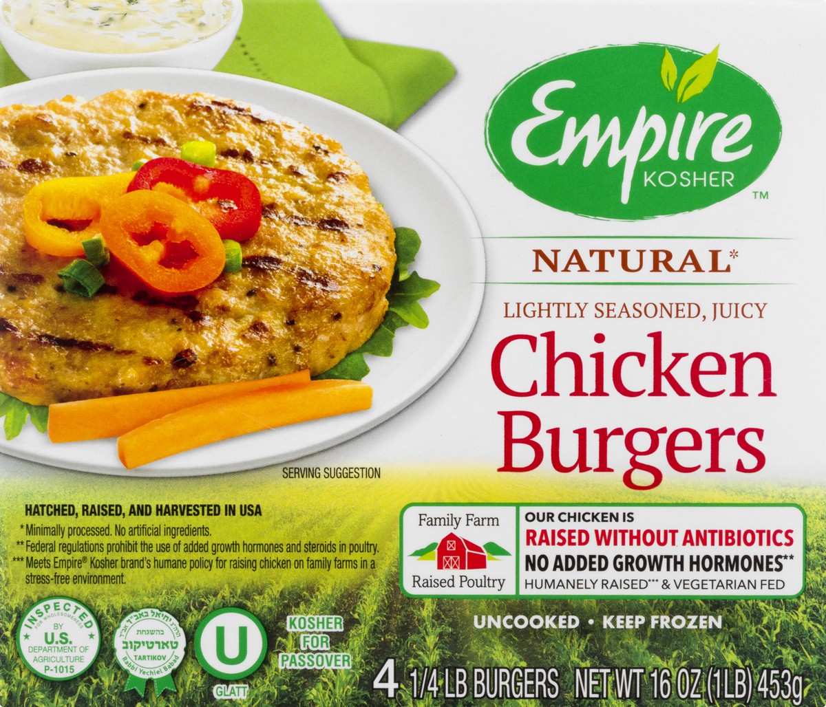 slide 9 of 10, Empire Kosher Lightly Seasoned Chicken Burgers, 16 oz