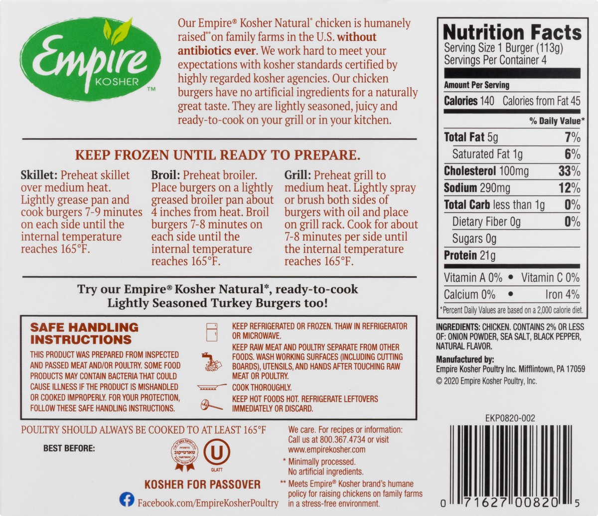 slide 10 of 10, Empire Kosher Lightly Seasoned Chicken Burgers, 16 oz