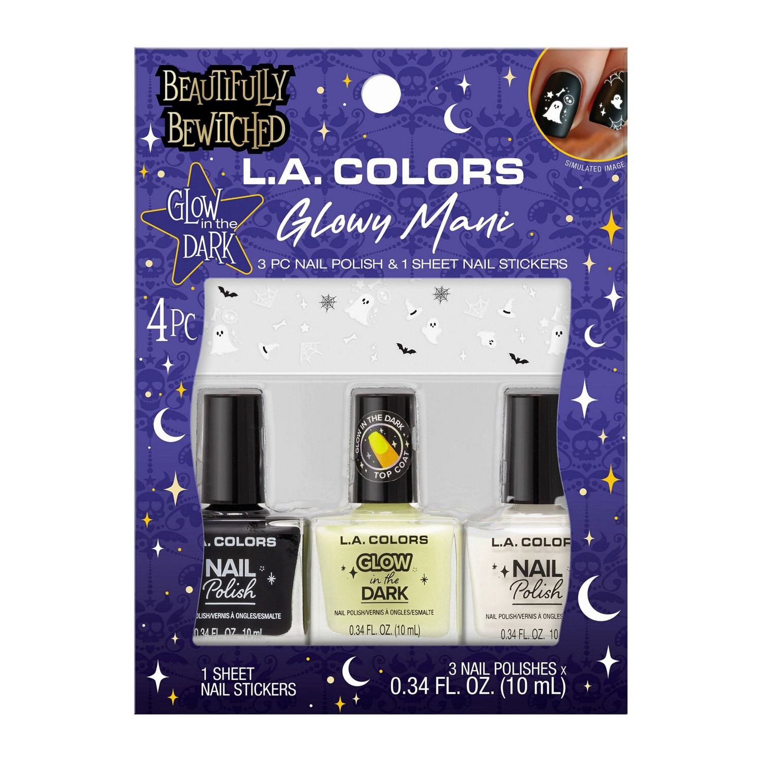 slide 1 of 1, La Colors 4pc Nail Polish Kit With Nail Stickers, Glowy Mani, 4 ct