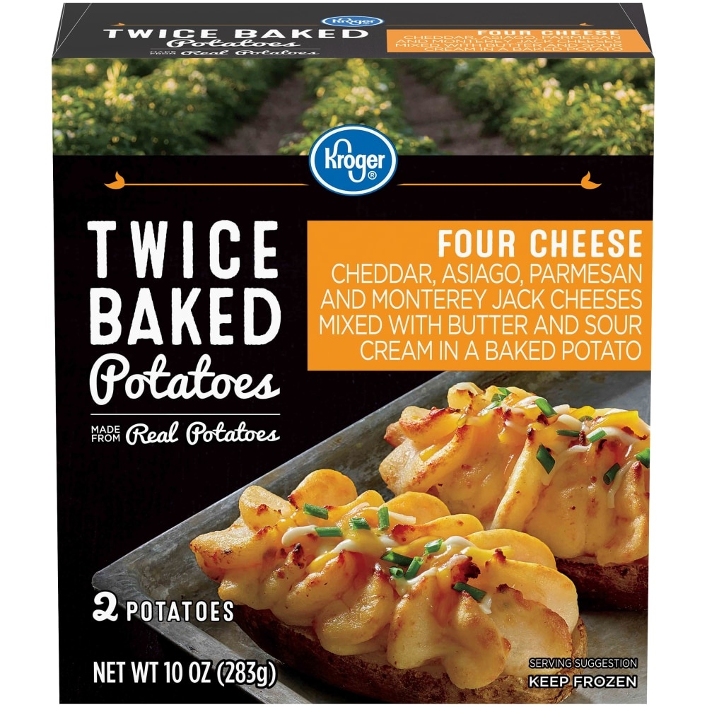 slide 1 of 1, Kroger Four Cheese Twice Baked Potatoes 2 Count, 10 oz