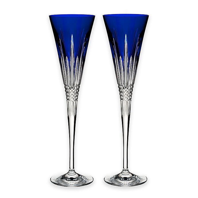 slide 1 of 1, Waterford Lismore Diamond Cobalt Champagne Flutes, 2 ct