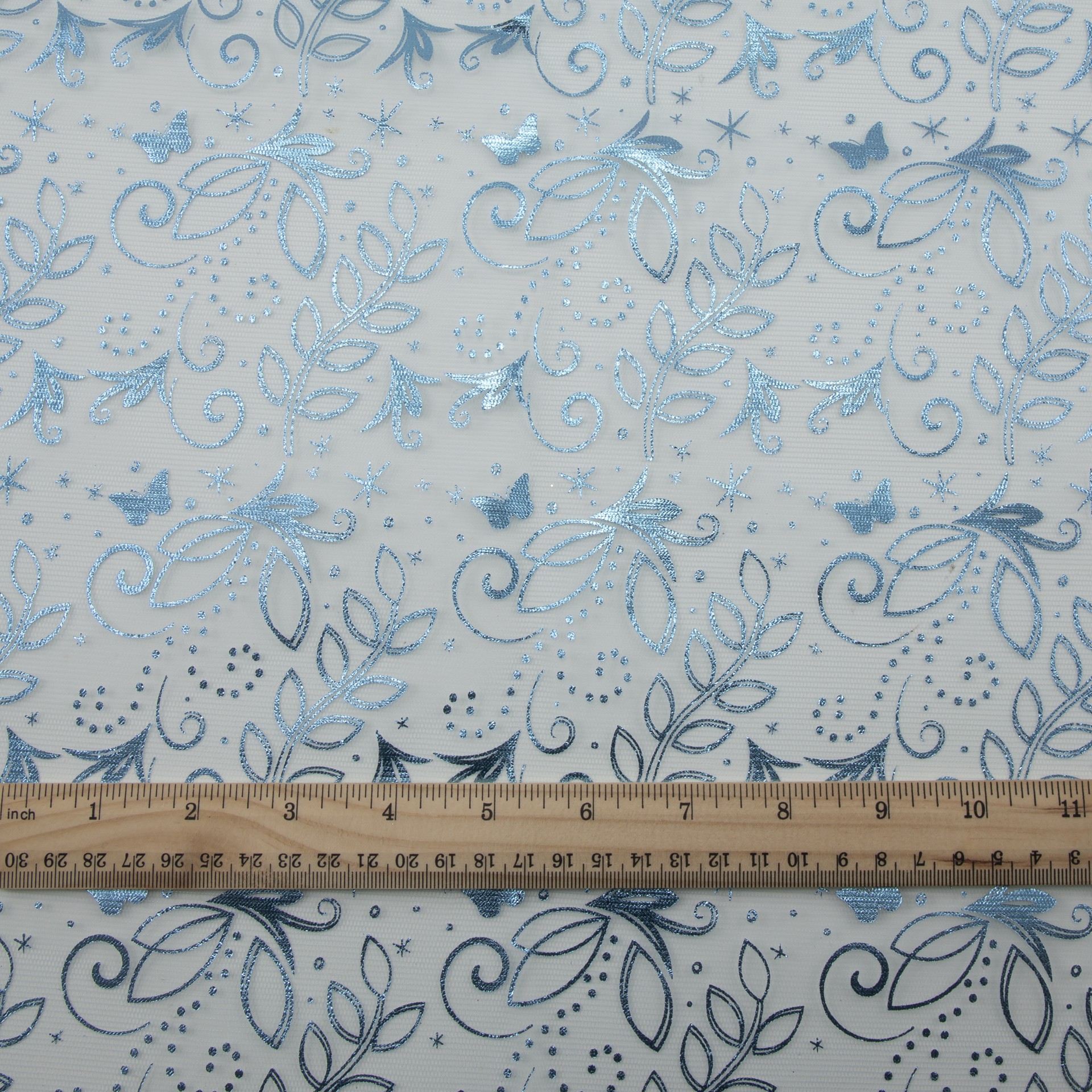 slide 2 of 4, Wyla Light Blue Butterfly Mesh Polyester Fabric, 60 in