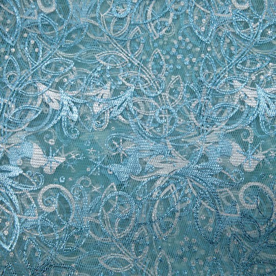 slide 1 of 4, Wyla Light Blue Butterfly Mesh Polyester Fabric, 60 in