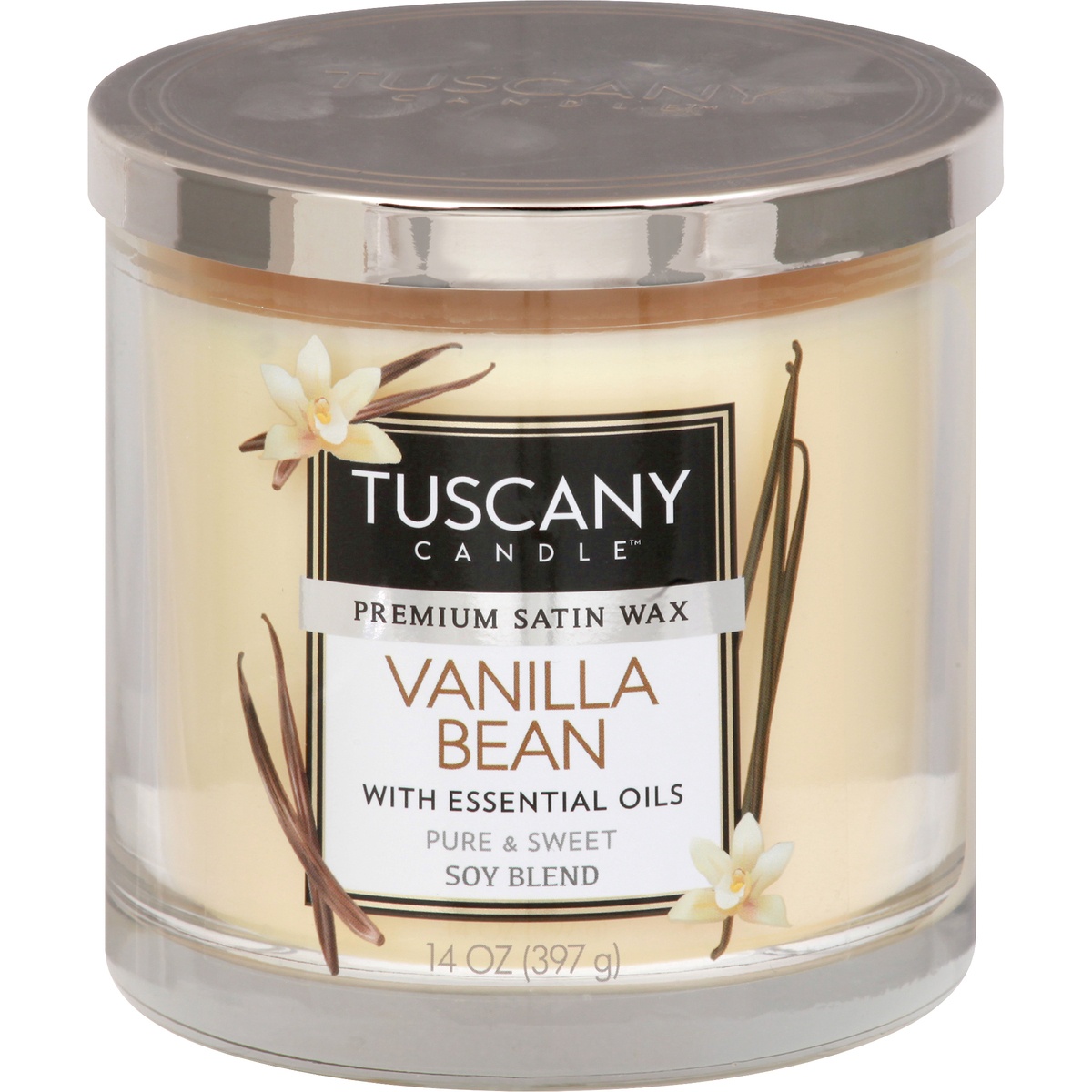 Tuscany Candle Premium Satin Wax Candle, Soy Blend, Vanilla Bean - 1 candle, 14 oz