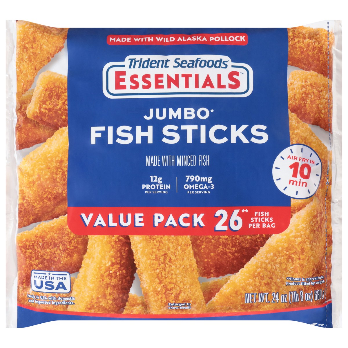 slide 15 of 15, Trident Seafoods Essentials Jumbo Fish Sticks Value Pack 26 Sticks, 24 oz