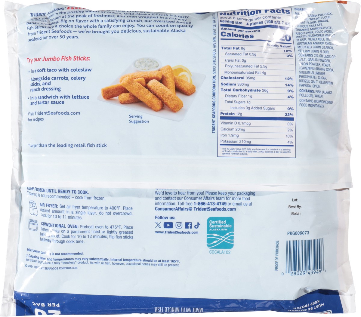 slide 12 of 15, Trident Seafoods Essentials Jumbo Fish Sticks Value Pack 26 Sticks, 24 oz