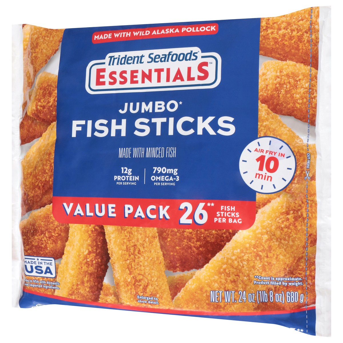 slide 9 of 15, Trident Seafoods Essentials Jumbo Fish Sticks Value Pack 26 Sticks, 24 oz