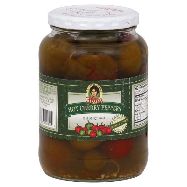 slide 1 of 1, Flora Fine Foods Whole Hot Cherry Red And Green Peppers, 24 oz