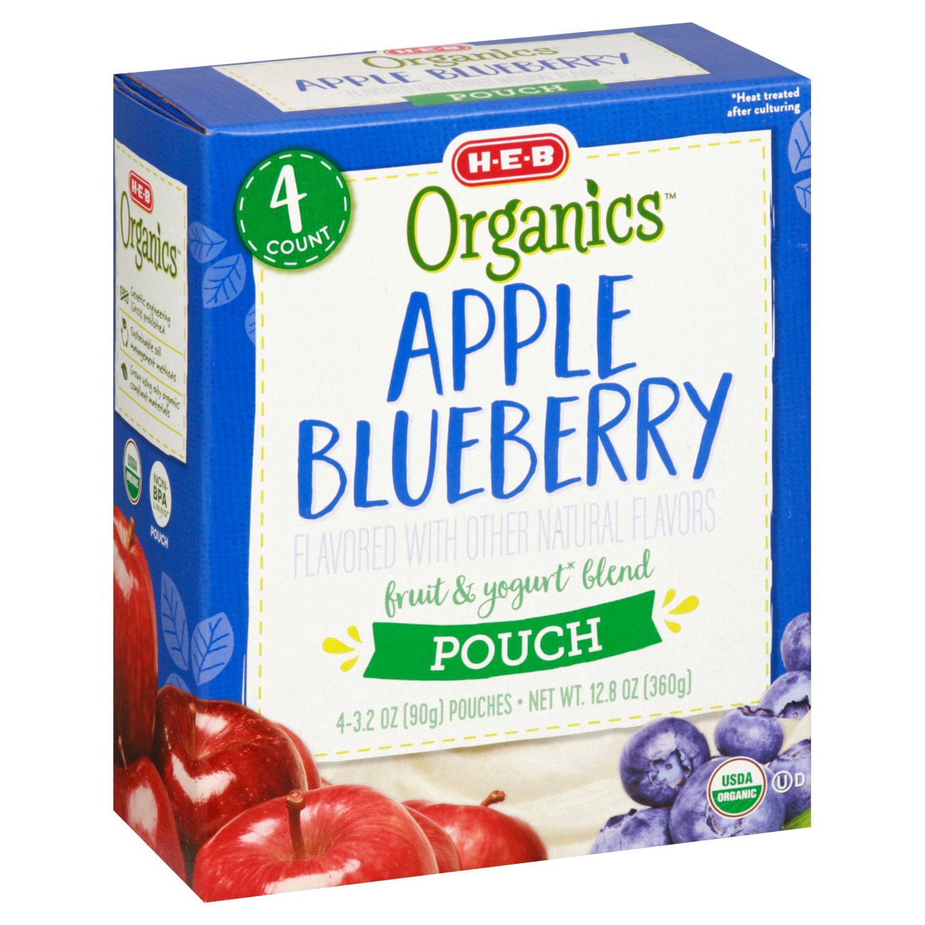 slide 1 of 1, H-E-B Organics Apple Blueberry Yogurt Pouches, 4 ct