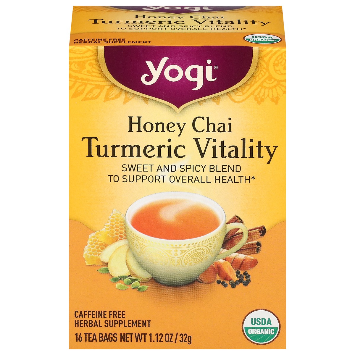 slide 1 of 5, Yogi Turmeric Vitality Honey Chai Herbal Tea 16 Tea Bags, 16 ct
