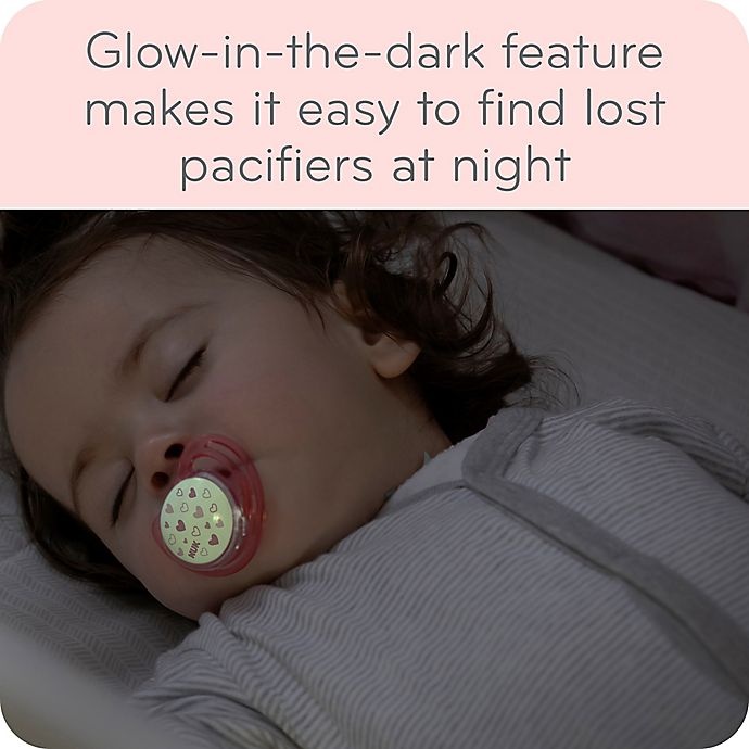 slide 3 of 8, NUK Airflow Glow-in-the-Dark 0-3 Months Pacifiers - Pink and Purple, 2 ct