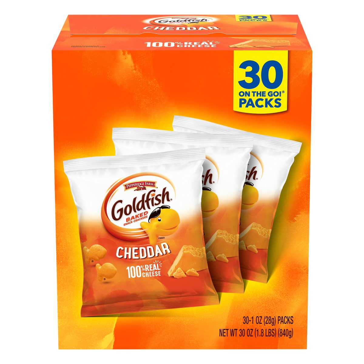 slide 1 of 9, Pepperidge Farm Goldfish Cheddar Crackers, Snack Pack, 1 oz, 30 CT Multi-Pack Box, 