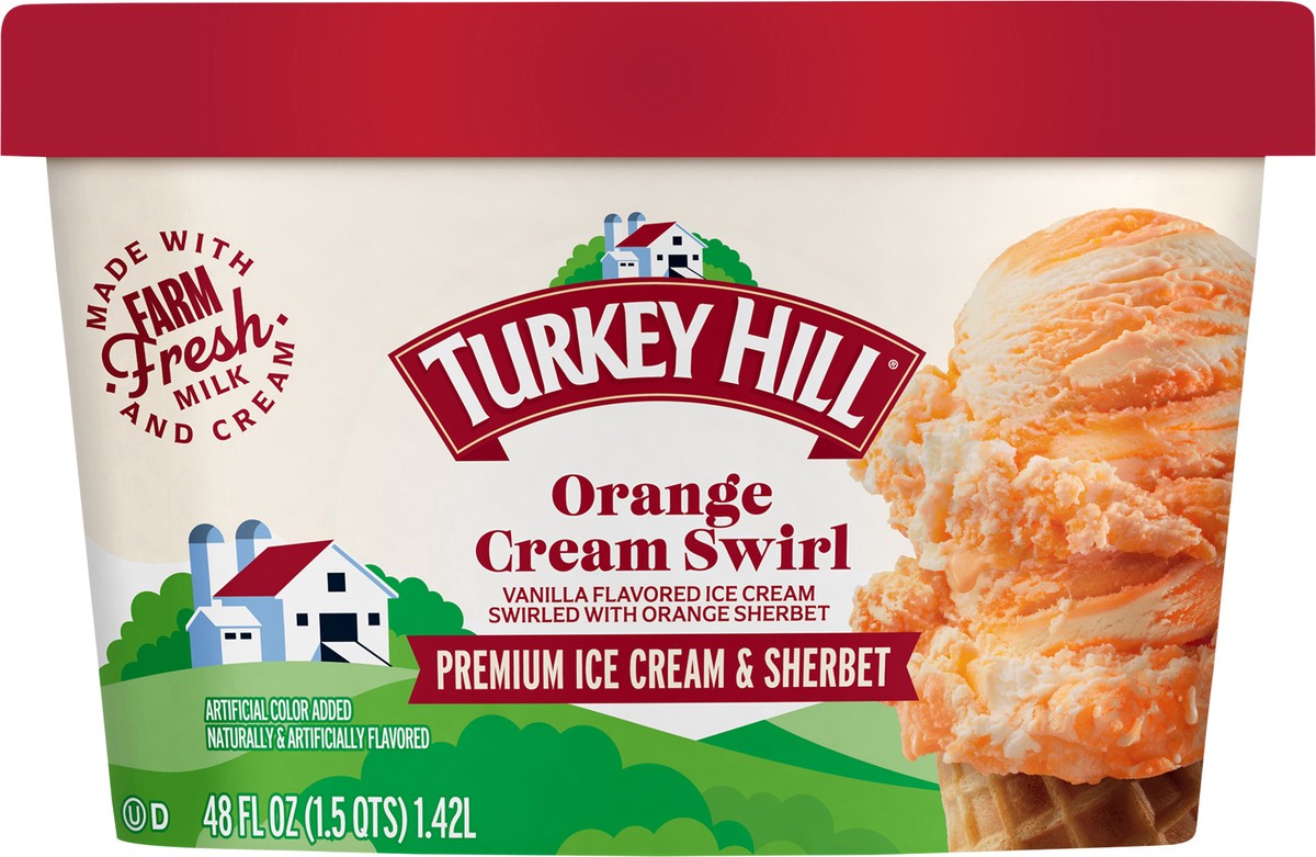 slide 1 of 8, Turkey Hill Premium Ice Cream / Orange Cream Swirl, 48 fl oz