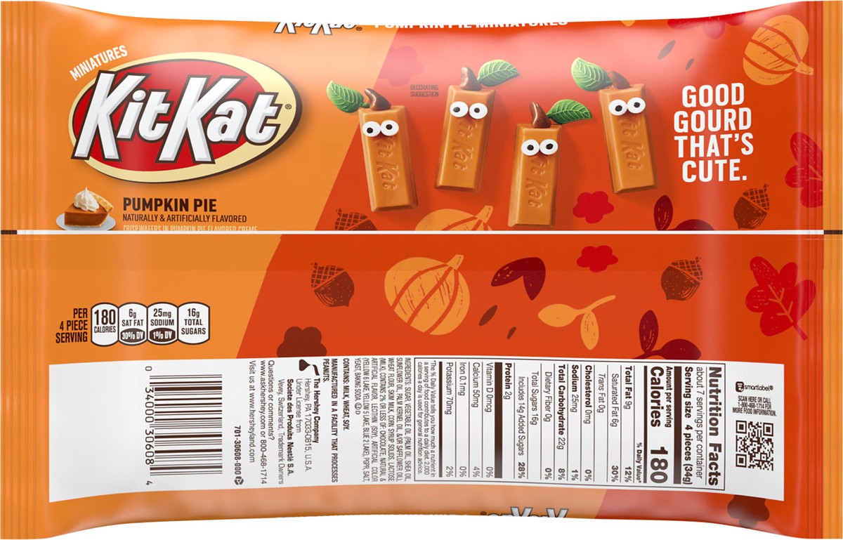 slide 2 of 3, KIT KAT Miniatures Pumpkin Pie Flavored Creme Wafer Candy Bars, Halloween, 8.4 oz, Bag, 8.4 oz