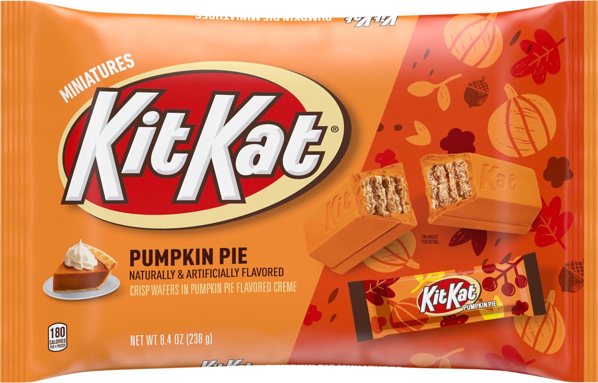 slide 3 of 3, KIT KAT Miniatures Pumpkin Pie Flavored Creme Wafer Candy Bars, Halloween, 8.4 oz, Bag, 8.4 oz