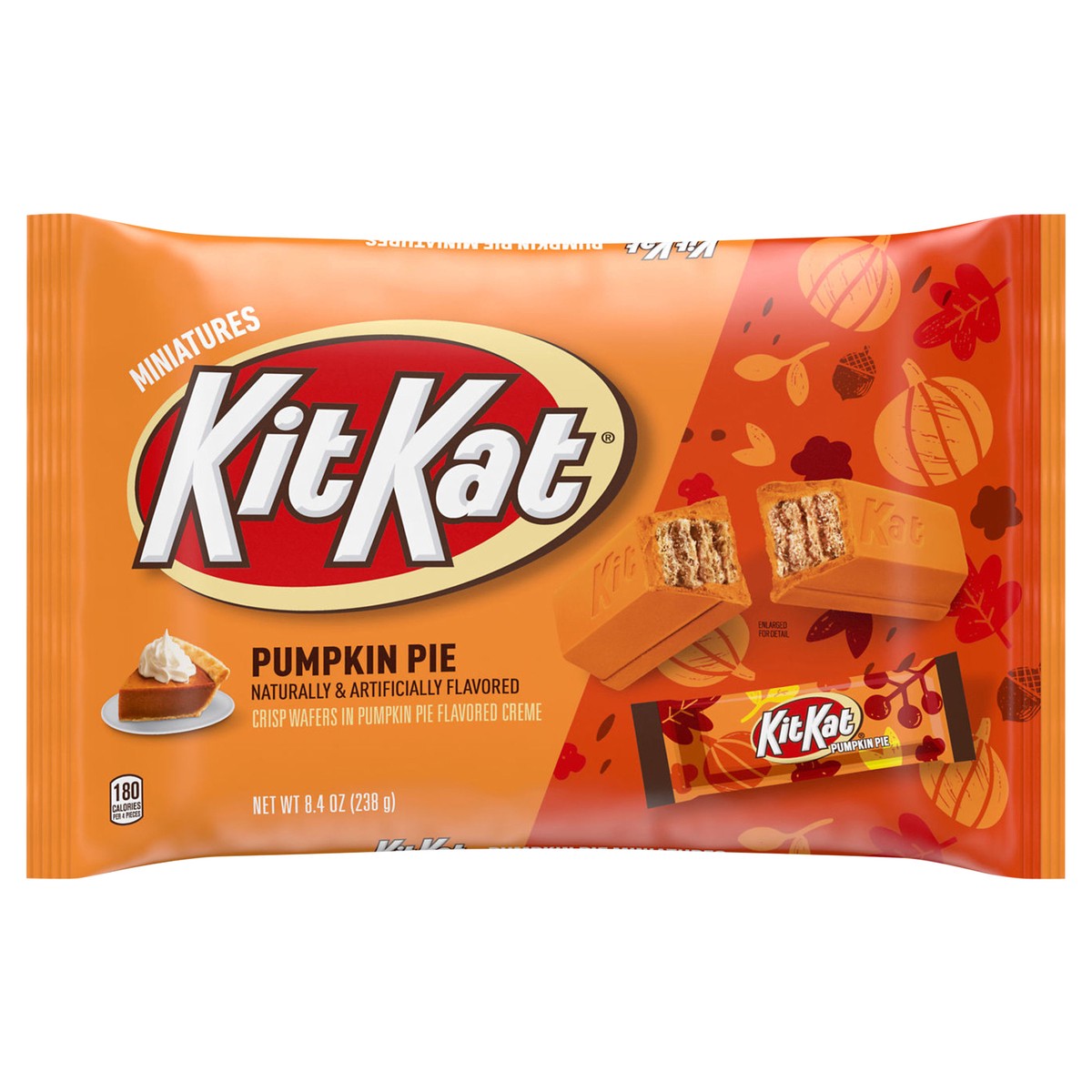 slide 1 of 3, KIT KAT Miniatures Pumpkin Pie Flavored Creme Wafer Candy Bars, Halloween, 8.4 oz, Bag, 8.4 oz