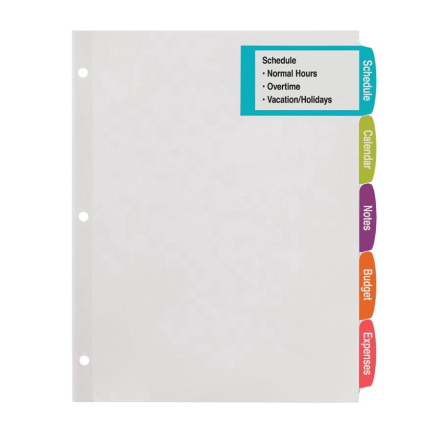 slide 7 of 8, Avery Big Tab Printable Large Label Dividers with Easy Peel, White, 5-Tab, 4 ct; 8 1/2 in x 11 in