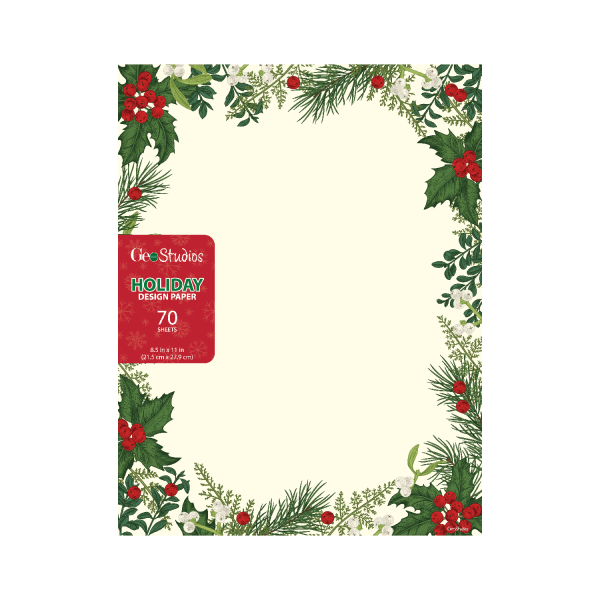 slide 2 of 3, Geo Studios Holiday-Themed Letterhead Paper, 8-1/2"" X 11"", Vintage Holly, Pack Of 70 Sheets, 70 ct