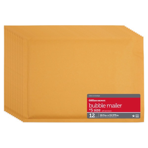 slide 4 of 5, Office Depot Brand Self-Sealing Bubble Mailers, Size 5, 10 1/2"" X 15"", Pack Of 12, 12 ct