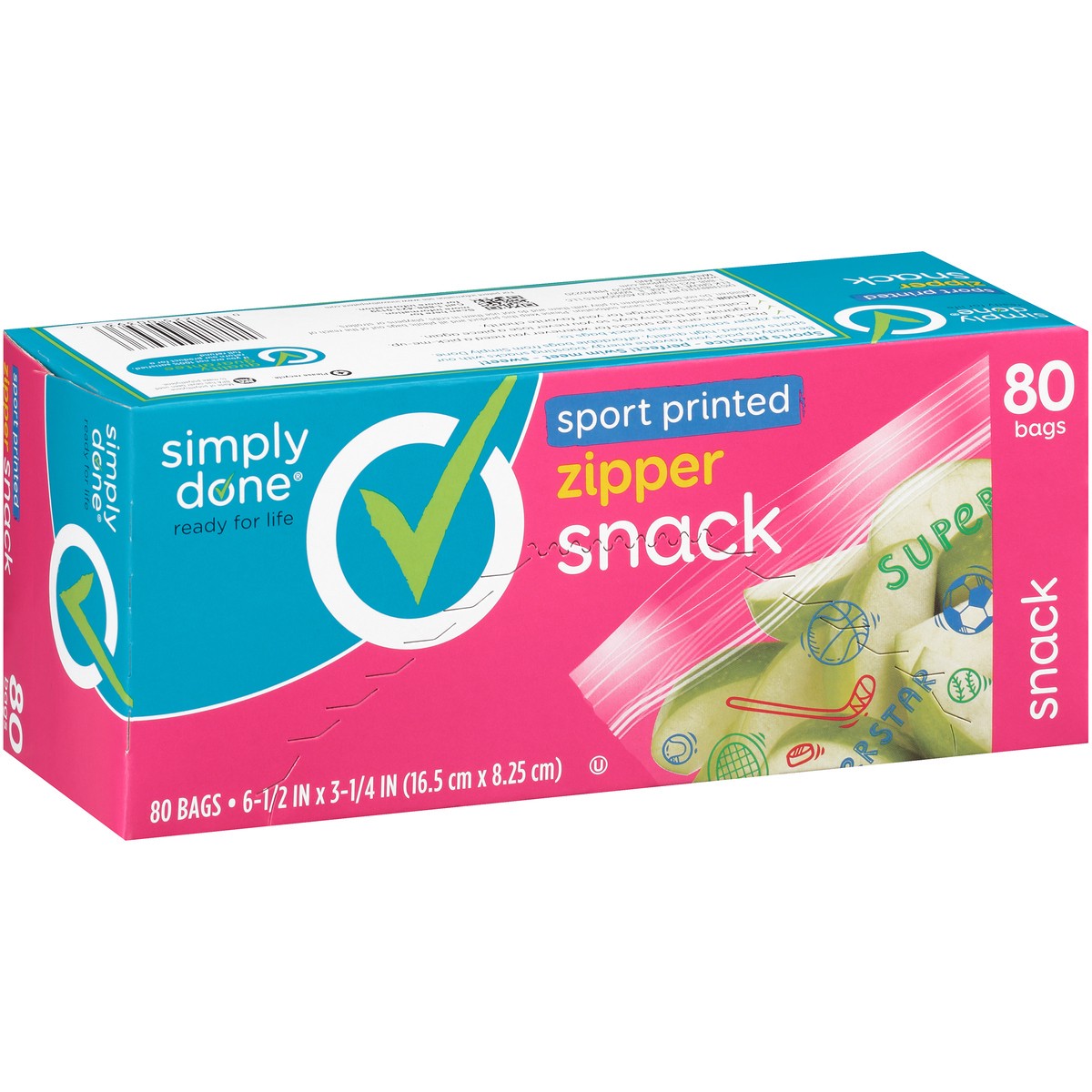 slide 4 of 8, Simply Done Sport Printed Zipper Snack Bags, 80 ct