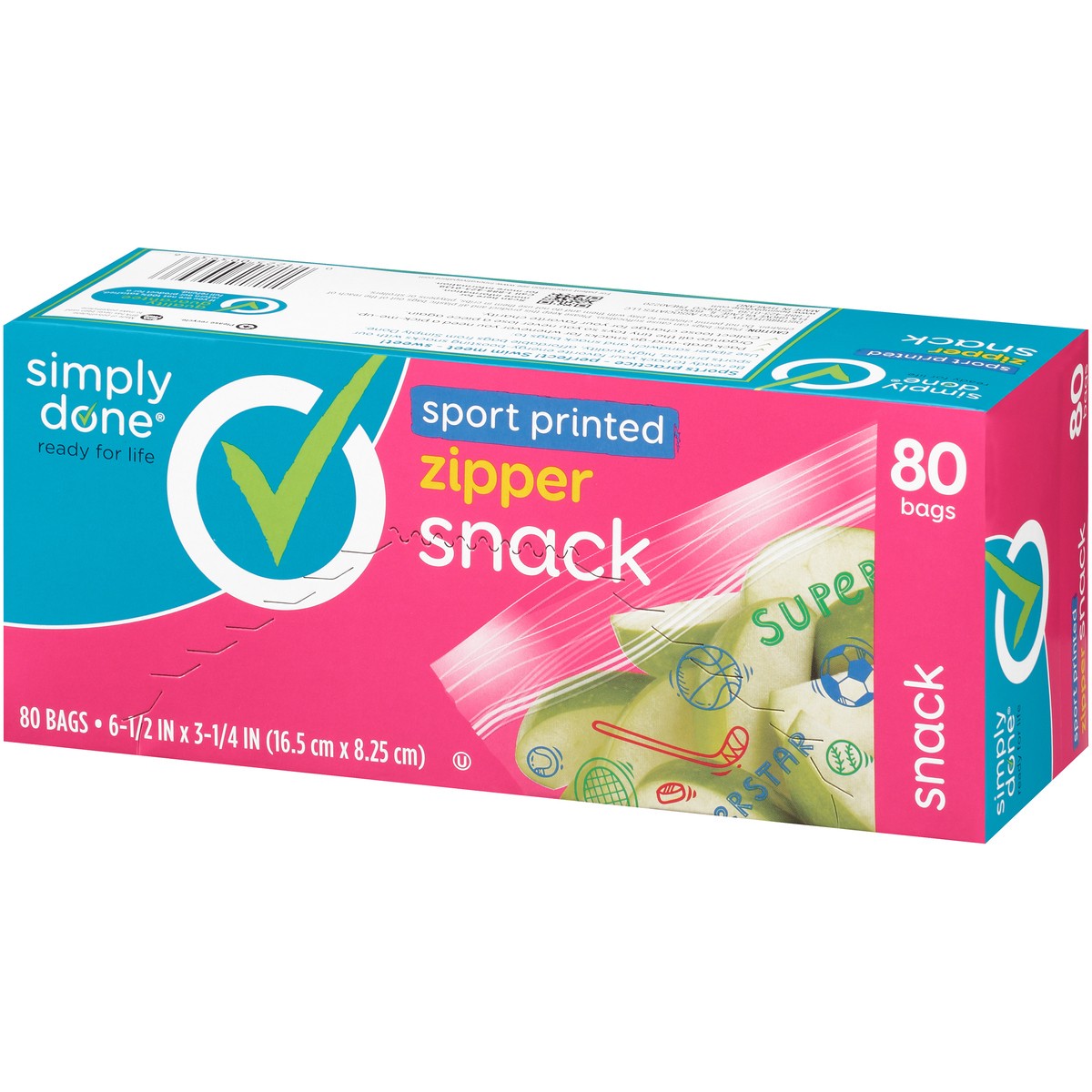 slide 6 of 8, Simply Done Sport Printed Zipper Snack Bags, 80 ct