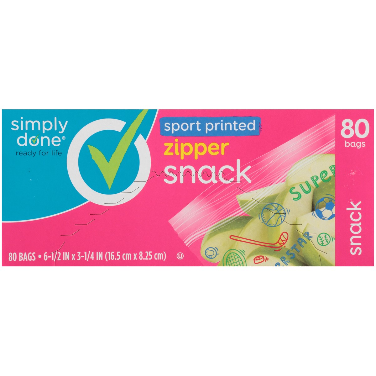 slide 3 of 8, Simply Done Sport Printed Zipper Snack Bags, 80 ct